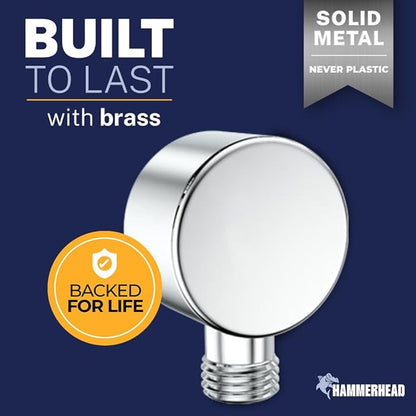 HammerHead Showers Solid Metal Drop Ell Wall Mount Elbow, 1/2" Shower Hose Connector, Round Handheld Shower Head Elbow Adapter, Shower Drop, Chrome