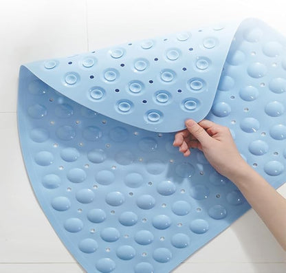 Mrcrypos Corner Shower Mats 31 x 31 Inches Bath Mat with Suction Cups and Drain Holes, Quick Dry Anti Slip Bathmat Machine Washable Shower Stall Mats for Bathroom, Baby Blue