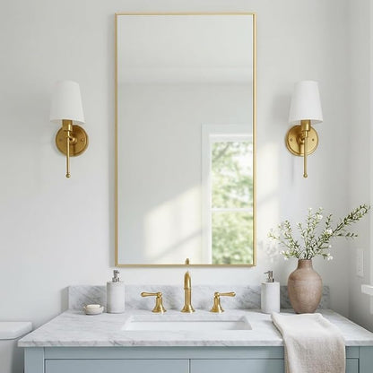 20x36 Inch Gold Bathroom Mirror - Copper-Free Mirror, Aluminum Alloy Frame Vanity Rectangle Wall Mounted Modern Mirror for Bedroom/Living Room/Porch Horizontal or Vertical