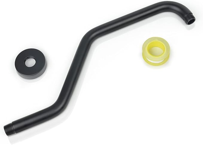 S Shape Shower Arm with Flange,High Rise Shower Head Extension Arm,Stainless Steel 15.5 Inch Shower Arm Extension,Matte Black,9Z3MK