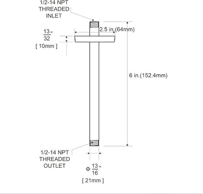 OFFO Shower Arm with Flange, 6 in Brushed Nickel Ceiling Mount Replacement Rain Shower Head Straight Arm Ceiling-Mounted For Fixed Shower Head & High Pressure Rain