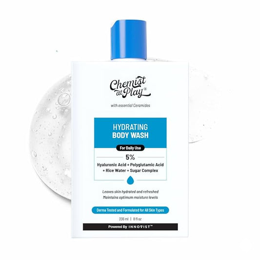 Chemist at Play Hydrating Body Wash |With 5% Hyaluronic Acid Bodywash for Intense Hydration | Reduces Flakes & Itchiness |For Dry Skin |Polyglutamic Acid & Hyaluronic Acid |For Women & Men | 7.9 Fl oz