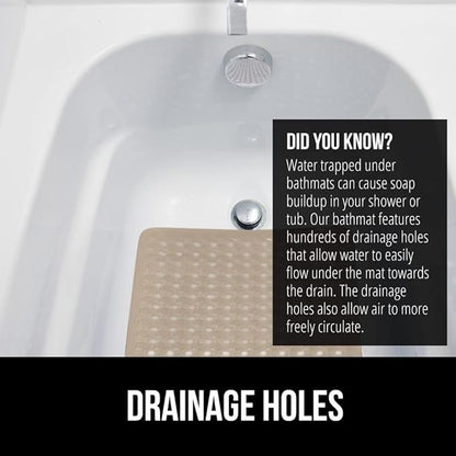 GORILLA GRIP Patented Bath Tub Shower Mat, Machine Washable Bathtub Floor Liner Mats, Suction Cups and Drain Holes to Keep Tubs Clean, Soft on Feet, Bathroom Essentials, 35x16 Inch, Beige