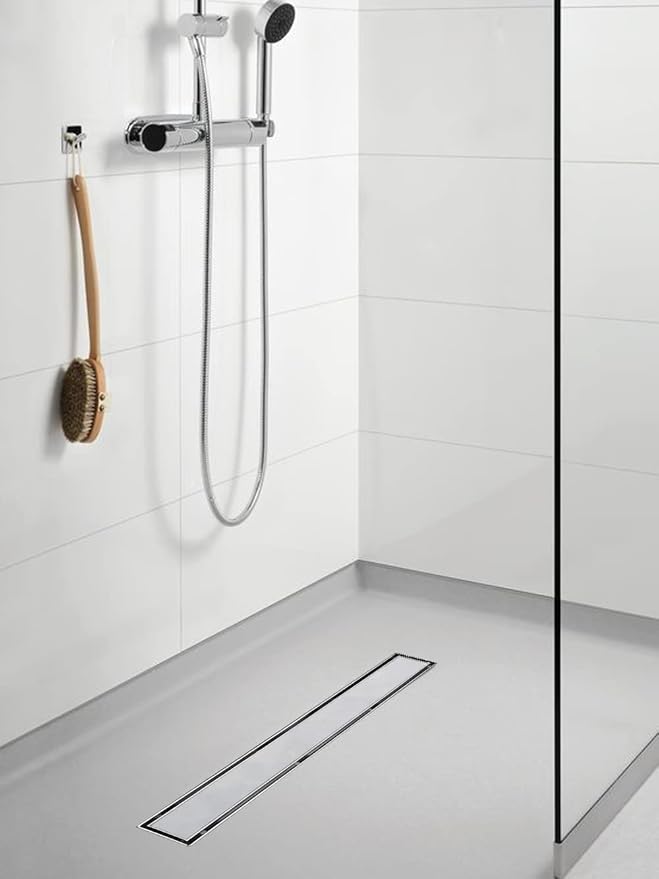 Linear Shower Drain, 60 inch Drain with Tile Insert 2-in-1 Panel, Brushed 304 Stainless Steel Shower Floor Drain, Linear Drain with Hair Strainer and Adjustable Feet