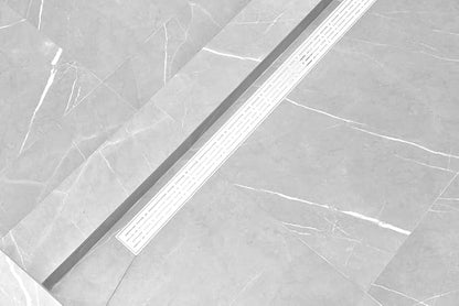 SereneDrains 304 Stainless Steel Matte White Shower Drain Kit 24 Inch Linear Shower Drains for Tile Floor Broken Lane Long Hair Catcher Strainer Grate Cover Bathroom (Matte White, 24 Inch)
