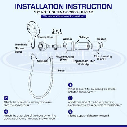 Crystal Quest Luxury Shower Power Handheld & Shower Head Combo Filtration System-White - BPA Free | 1.25-2.5 GPM | Reversible Cartridge | Great for Dechlorination