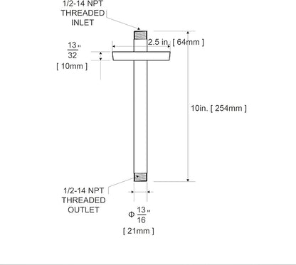 OFFO Shower Arm with Flange, 10 in Ceiling Mount Replacement Rain Shower Head Straight Arm Ceiling-Mounted For Fixed Shower Head & High Pressure Rain, Chrome