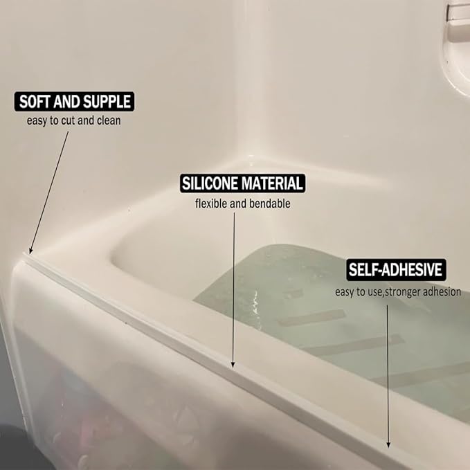 Shower Threshold Water Dam,Self Adhesive Silicone Waterproof Barrier Bathroom and Kitchen Shower Water Stopper Guard for Dry And Wet Separation Caulk Seal Strip Edge Trim(98Inch, Gray)