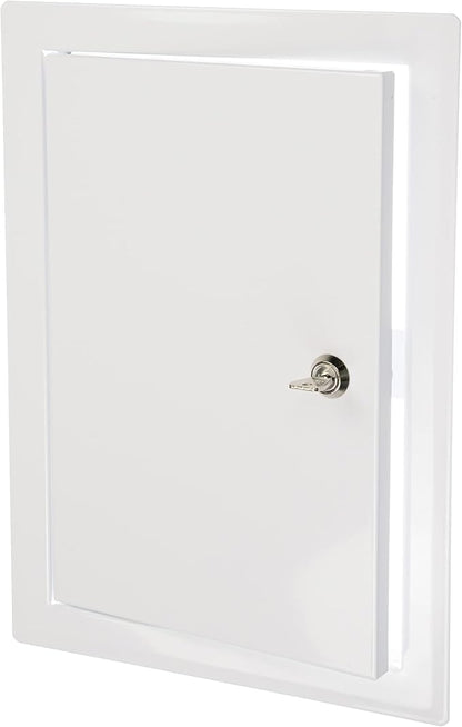 8" x 12" Lockable White Metal Access Panel. Service Shaft Door with Key for Plumbing, Electricity, Heating, Alarm. Bathroom Access Hole Cover.