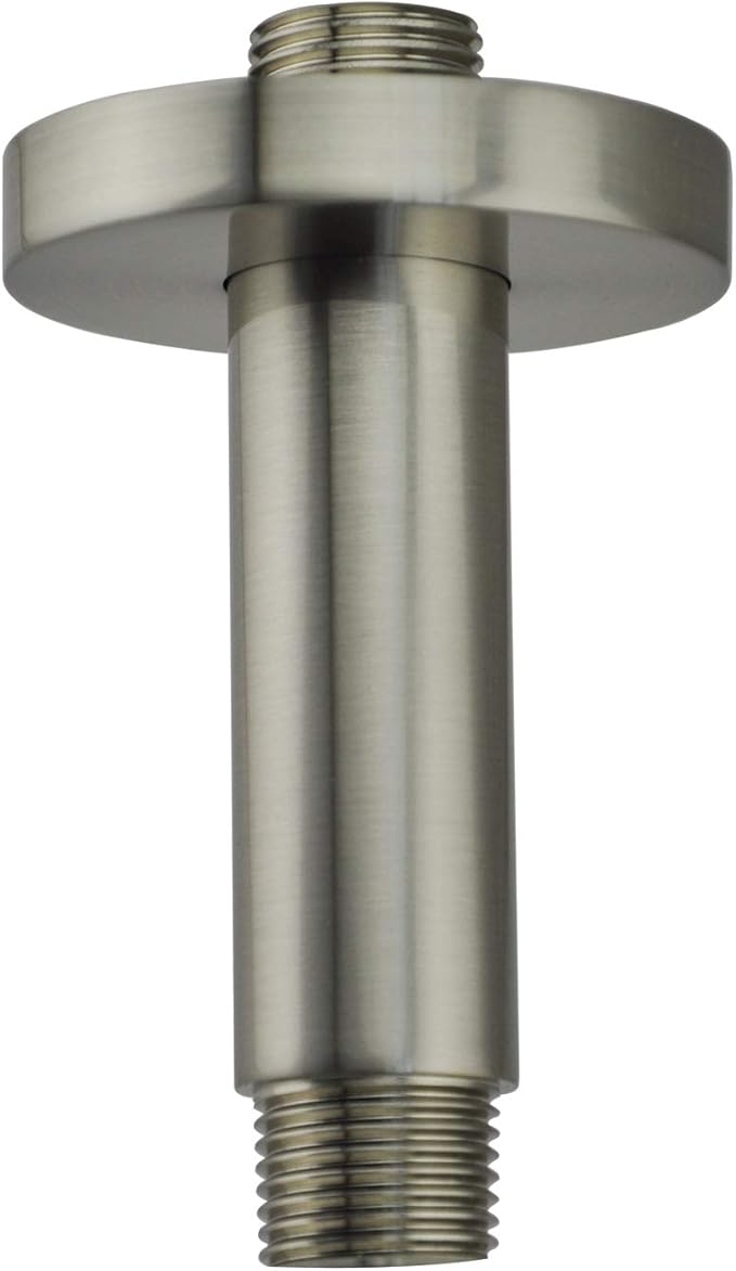 Aquaiaw Shower Arm and O-Ring Flange, 3 inch, Solid Brass, Round, Both Soldered 1/2 NPT Tapered Threads, Straight Shower Arm Extension, Ceiling Shower Head Arm for Rainfall Shower (PVD Brushed Nickel)