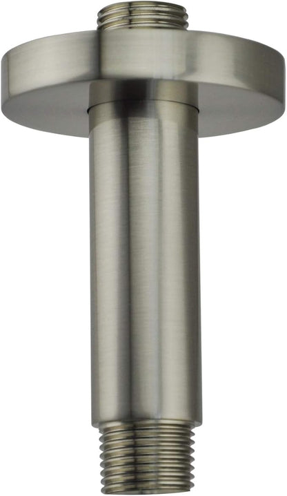 Aquaiaw Shower Arm and O-Ring Flange, 3 inch, Solid Brass, Round, Both Soldered 1/2 NPT Tapered Threads, Straight Shower Arm Extension, Ceiling Shower Head Arm for Rainfall Shower (PVD Brushed Nickel)