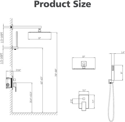 Gabrylly Black Shower System, High-Pressure 10" Stainless Steel Rain Showerhead with handheld Spray Combo, Rainfall Shower Faucet Set Complete, 2 Way Valve Included, Matte Black