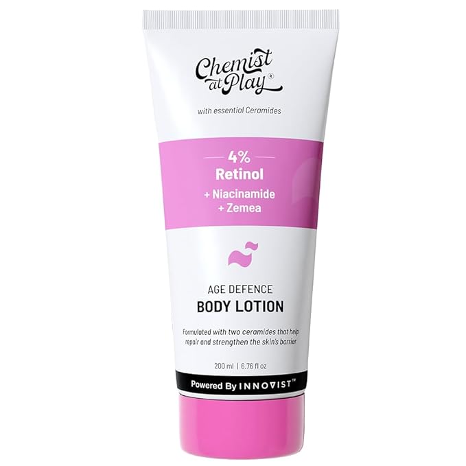 Chemist at Play Anti-Aging Body Lotion with 4% Retinol, Niacinamide & Zemea | Skin Brightening Lotion | Body Lotion for Dry & Oily Skin | Fights Visible Signs Of Aging | Nourshes Skin 7 fl oz.