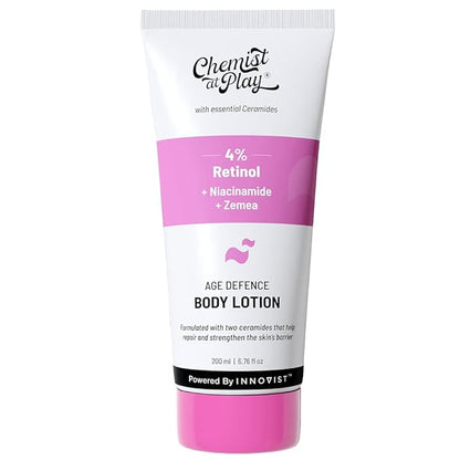 Chemist at Play Anti-Aging Body Lotion with 4% Retinol, Niacinamide & Zemea | Skin Brightening Lotion | Body Lotion for Dry & Oily Skin | Fights Visible Signs Of Aging | Nourshes Skin 7 fl oz.