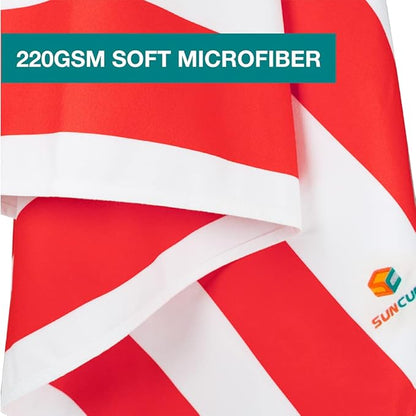 SUN CUBE Microfiber Beach Towel, Quick Dry Sand Free Beach Towel, Lightweight, Compact for Travel Swim Sports Camping, Packable Sand Resistant Towel Adult, Red 60x30 Inches