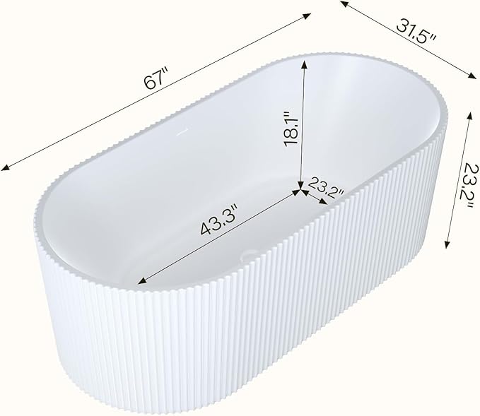 67-in Freestanding Bathtub - Acrylic Soaking Tub with Overflow Drain - CUPC Certified Thickened Design Glossy White for Bathroom