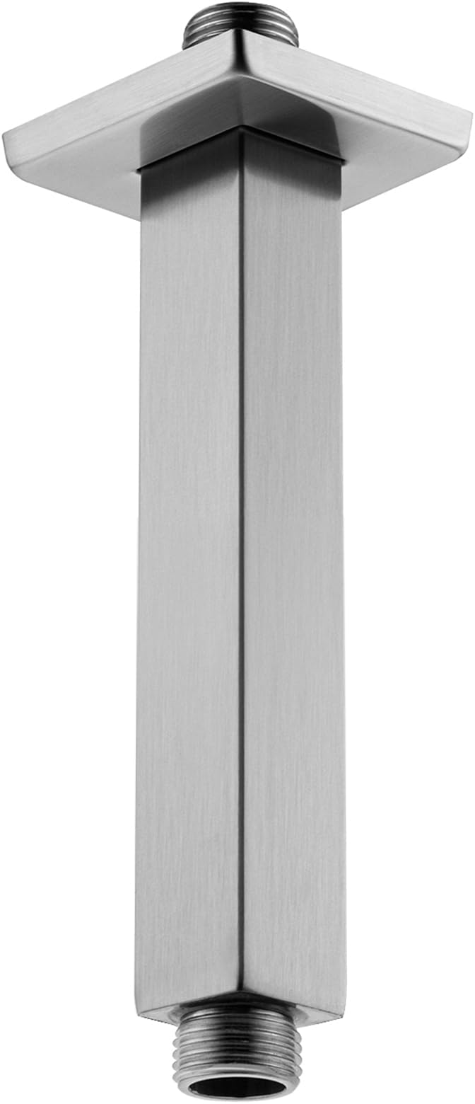 BESTILL 6 Inch Brushed Nickel Ceiling Mount Shower Arm and Flange, Square Rain Shower Arm