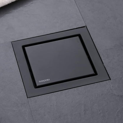 RANDOM Black Shower Drain Square with Removable Tile Insert 6 Inch Drain Cover and Hair Strainer,SUS 304 Stainless Steel Matte Black Shower Floor Drain