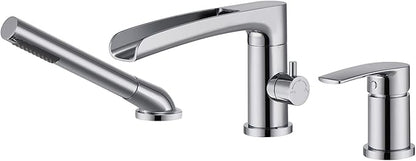 Waterfall Roman Tub Faucet Chrome Deck Mount Bathtub Faucets Brass Tub Filler Bathroom Faucets with Hand Shower
