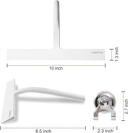 Shower Squeegee for Glass Doors 10 Inch, RICHMIRTH All Purpose Squeegee Cleaning Tool for Window Glass Mirror Bathroom Tile with Suction Cup Hooks - White