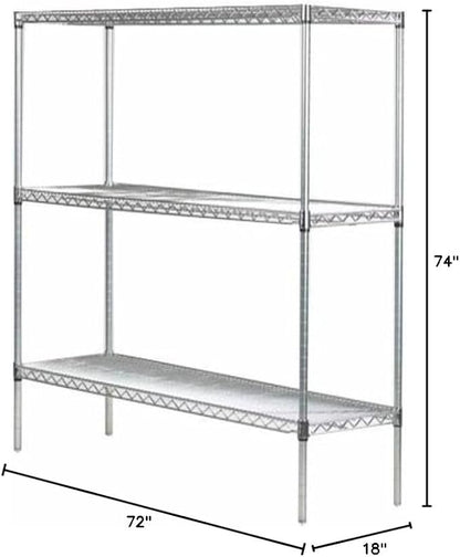 Omega 18" Deep x 72" Wide x 74" High 3 Tier Chrome Starter Shelving Unit