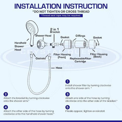 Crystal Quest Luxury Shower Power Handheld & Shower Head Combo Filtration System Chrome - BPA Free | 1.25-2.5 GPM | Reversible Cartridge | Great for Dechlorination
