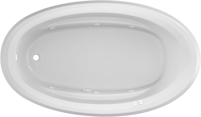 Jacuzzi SIGNATURE Acrylic Drop-In Bathtub, Heated Jet Massage Tub, Slip Resistant, Left Drain Placement, 71" (L) x 41" (W), Oval, White