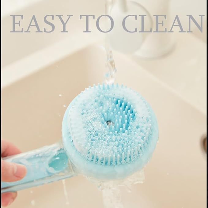 Pet Bath Brush with Silicone Bristles – Grooming Massage Tool with Liquid Dispenser for Wet & Dry Use – Deep Cleaning Portable Brush for Dogs and Cats (Yellow)