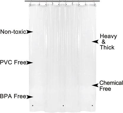 BAROSSA Design XLong Shower Curtain Liner with 96 inches Height - 6 Bottom Magnets, Waterproof PEVA, PVC Free, Metal Grommets, Clear, 72x96