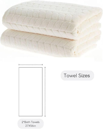 BAGNO MILANO Turkish Cotton Ultra-Soft Plush Absorbent Quick Dry Bathroom Towel Set, Made in Turkey (White, 2 pcs Bath Towel Set)