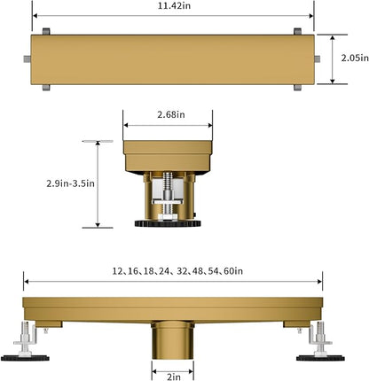 Linear Shower Drain, 304 Stainless Steel with Adjustable Leveling Feet, Hair Strainer,Reversely Install Place to Create an Invisible Floor Drain - Gold -24-Inch
