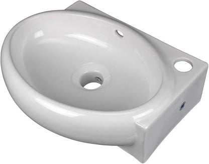 Renovators Supply Manufacturing Carlingwood Corner Wall Mounted Bathroom Sink 17 in. White Ceramic Oval Wall Hung Floating Vessel Sink with Overflow and Single Faucet Hole