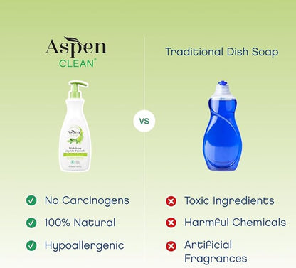 AspenClean Natural Dish Soap and Refill Eucalyptus and Rosemary - 100% Natural, Organic, Baby-Safe, Pet-Friendly, Vegan, Cruelty-Free, Biodegradable - EWG VERIFIED & EcoCert Certified