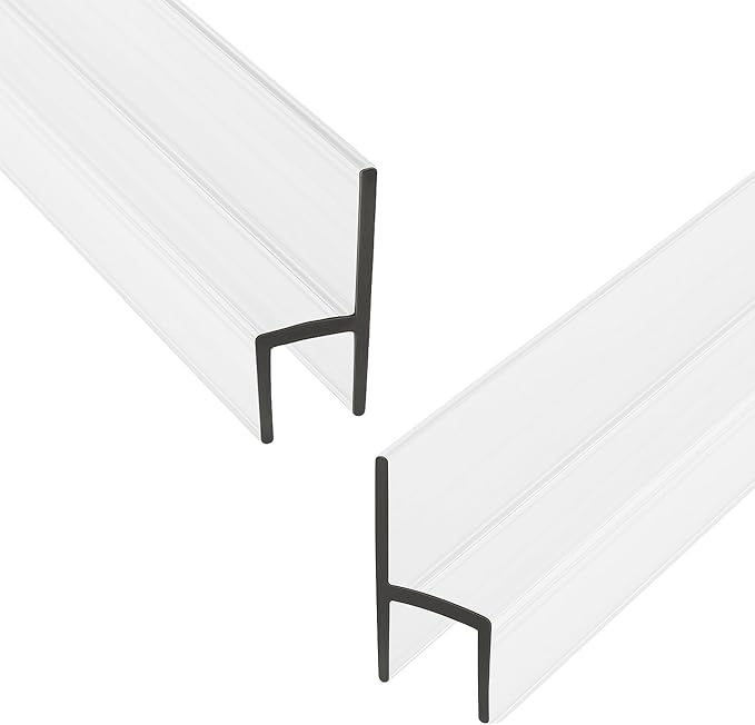 Frameless Shower Door Side Seal Strip H-Type 180 Degree 85 inches Length, Clear (2, 3/8 inches Glass)