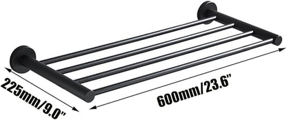 Bathroom Towel Rack, Hotel Style Towel Racks for Bathroom Wall Mounted, Modern Towel Bar Rack 23.6 Inch, 2-Tier Towel Shelves, Black