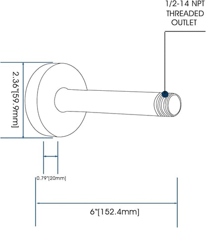 6 Inch Shower Arm with Flange and Stabilizer Bracket, Ceiling Mount Replacement Rain Shower Head 304 Stainless Steel Straight Arm For Fixed Shower Head, Matte Black
