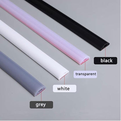 Bathroom Foldable Block water Stopper sealing strip shower threshold dam Self-adhesive silicone shower barrier (72 Inch-BK)