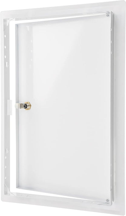 10" x 16" Lockable White Metal Access Panel - Service Shaft Door with Key - Plumbing, Electricity, Heating, Alarm Wall Access Hole Cover for Bathroom Services