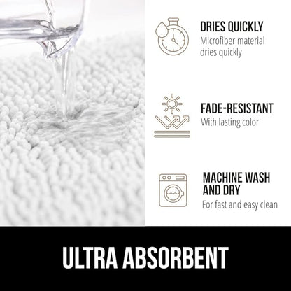 GORILLA GRIP Bath Rug Mat 54x24, Thick Soft Absorbent Chenille, Quick Dry Microfiber Mats, Rubber Backing Washable Shower Floor Rugs, Bathmat Runner, US Designed Bathroom Home Decor Accessories White