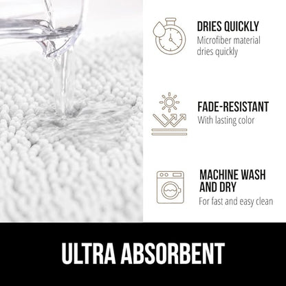 GORILLA GRIP Bath Rug Mat 42x24, Thick Soft Absorbent Chenille, Quick Dry Microfiber Mats, Rubber Backing Washable Shower Floor Rugs, Bathmat Runner, US Designed Bathroom Home Decor Accessories White