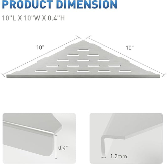 lives Shower Corner Shelf 10" Slot Design Bathroom Shelves for Tiled Wall, 304 Stainless Steel Recessed Organizer Corner Shelves for Inside Shower Decor, 2 Pack, Silver