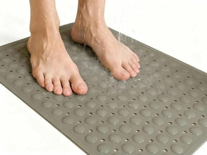 Bath and Shower Safety Mats 27.5x15 inch, Non Slip with Strong Suction Cups for Bathroom Stall and Tub Floor, Extra Large and Machine Washable, Drain Holes Keep Bathtub Clean, Soft on Feet, Light Grey