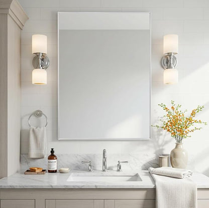 24x32 Inch Silver Bathroom Mirror - Copper-Free Mirror, Aluminum Alloy Frame Vanity Rectangle Wall Mounted Modern Mirror for Bedroom/Living Room/Porch Horizontal or Vertical