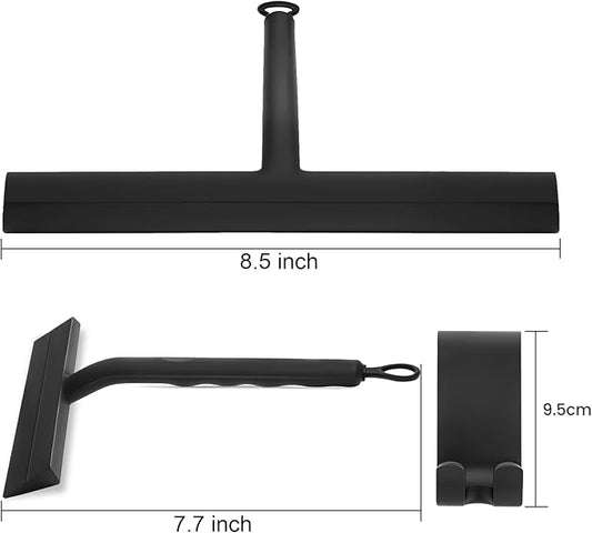 Shower Squeegee for Glass Doors and Bathroom, Stainless Steel with Silicone Blade, Window and Mirror Cleaner with No-Drill Hook, Streak-Free Cleaning Tool