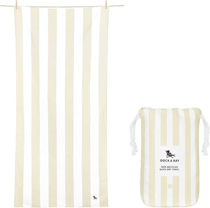 Dock & Bay Beach Towel - Quick Dry, Sand Free - Compact, Lightweight - 100% Recycled - Includes Bag - Cabana Light - Bora Bora Beige - Extra Large (200x90cm, 78x35)