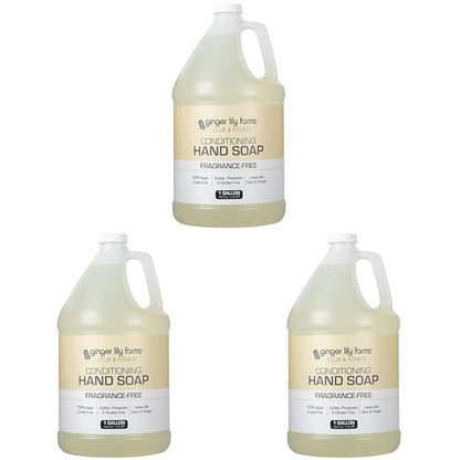 Ginger Lily Farms Club & Fitness Conditioning Liquid Hand Soap Refill, 100% Vegan & Cruelty-Free, Fragrance Free, 1 Gallon (128 fl oz) (Pack of 3)
