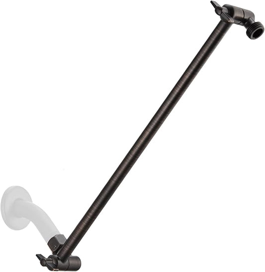 15 Inch Extra Long Adjustable Shower Head Extension Arm With Locking Set Screw, Singing Rain Brass Angle Height Adjustable, Easy To Install, G1/2 Universal Connector Compatible (Oil Rubber Bronze)
