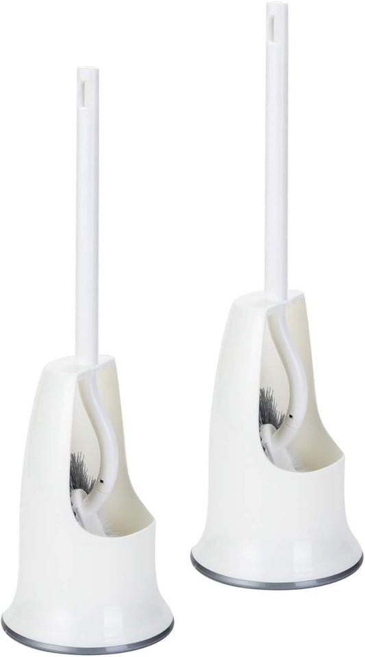 2 Pack Curved Toilet Bowl Brush with Holder for Bathroom, Compact Toilet Brush Durable Under The Rim Household Deep Cleaning Brushes (2 Pcs White Toilet Brush with Holder)