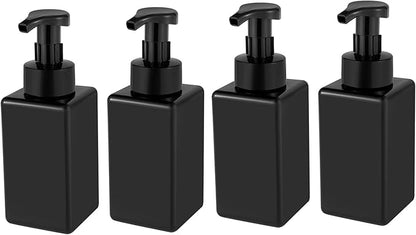 UUJOLY Foaming Soap Dispenser, 15oz Refillable Pump Bottle Plastic for Liquid Soap, Shampoo, Body Wash, 4 Pcs, Black