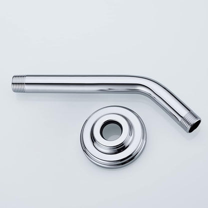 9 Inch Angled Shower Arm with Flange,Wall-Mounted Heavy Duty Stainless Steel, Shower Head Extension Extender Pipe Arm, For Fixed Bathroom Shower Head,Chrome